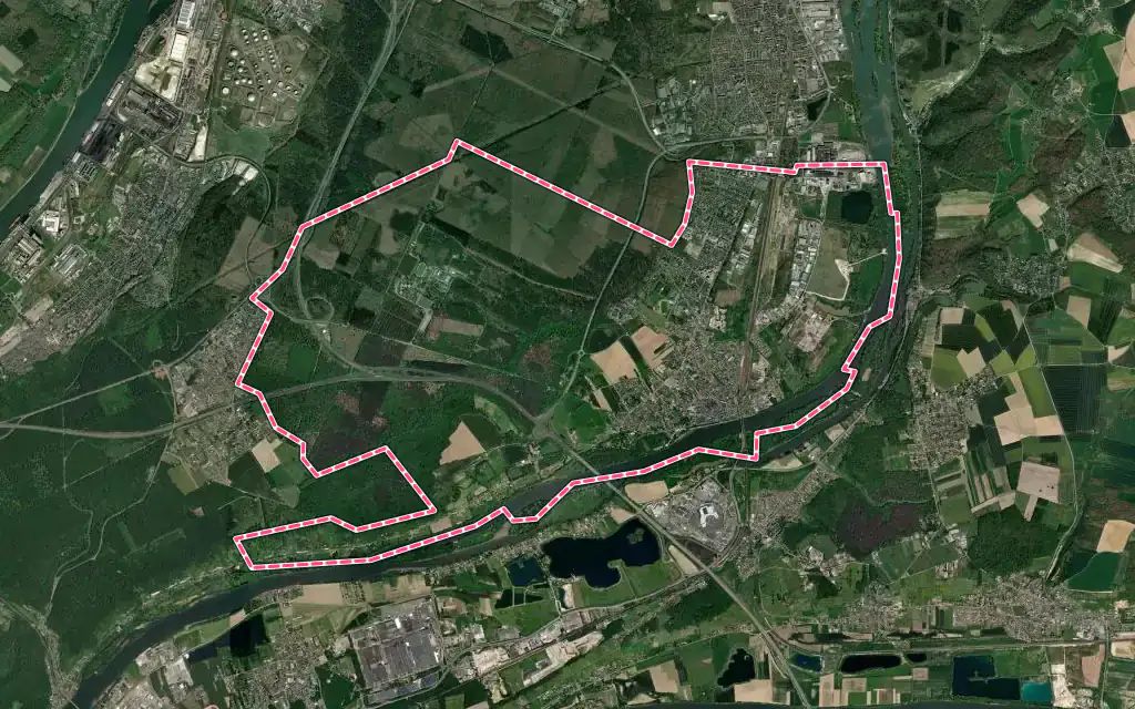 Vue satellite de Oissel avec ses contours administratifs