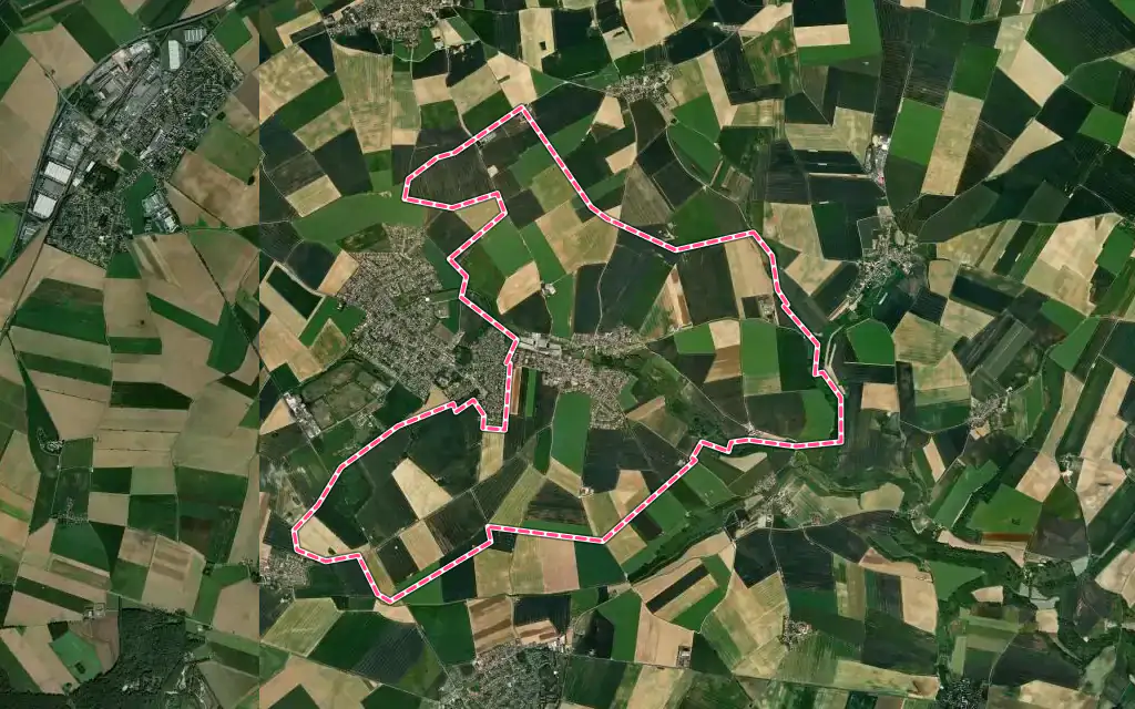 Vue satellite de Oissery avec ses contours administratifs
