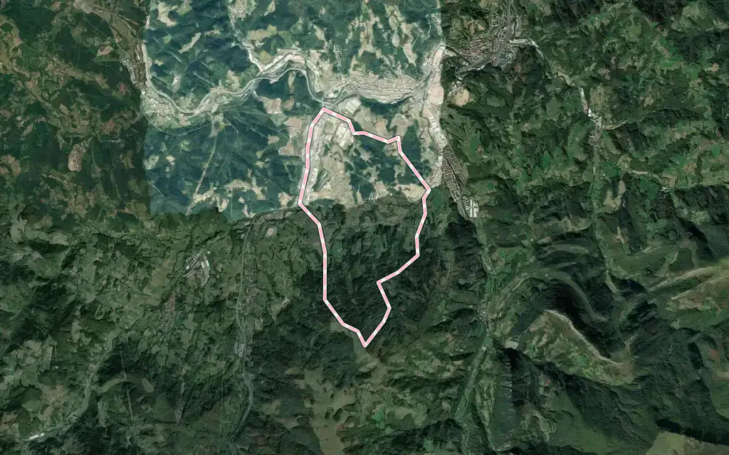 Vista satélite de Olaberria con su contorno administrativo