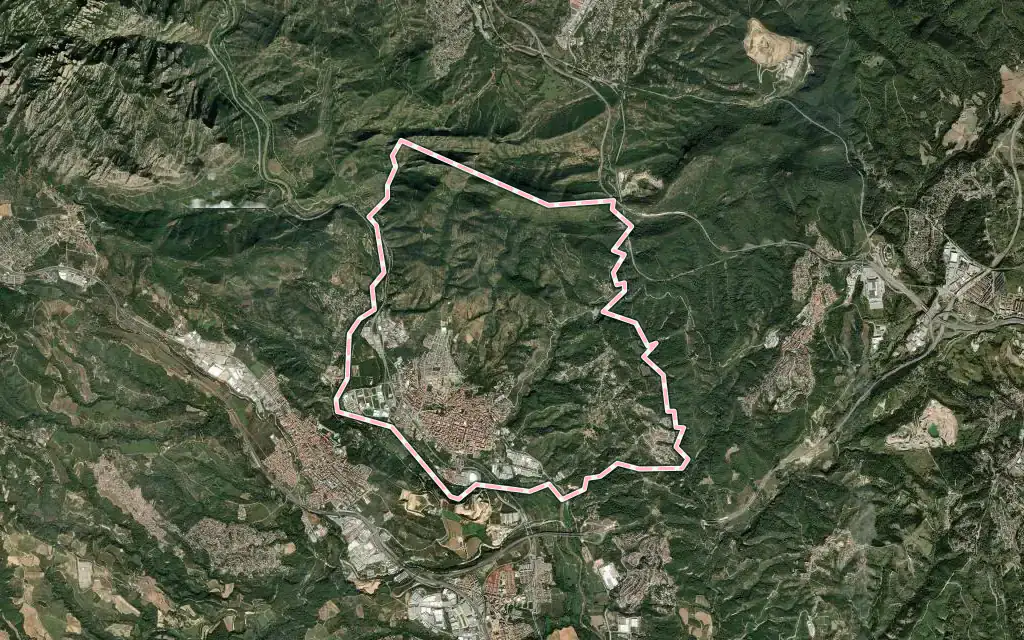 Vista satélite de Olesa de Montserrat con su contorno administrativo