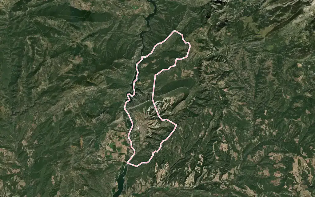 Vista satélite de Oliana con su contorno administrativo
