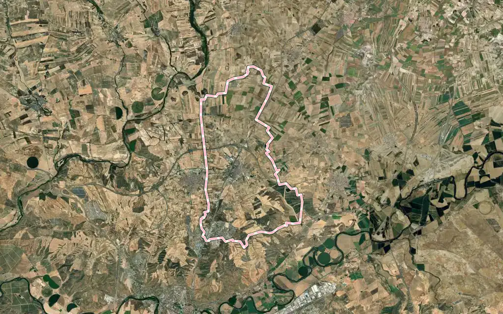 Vista satélite de Olías del Rey con su contorno administrativo