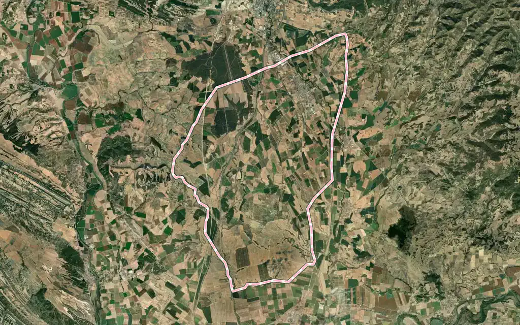 Vista satélite de Olite / Erriberri con su contorno administrativo