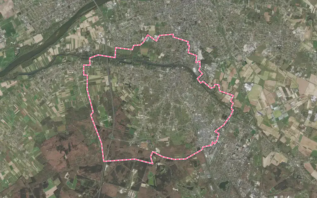 Vue satellite de Olivet avec ses contours administratifs