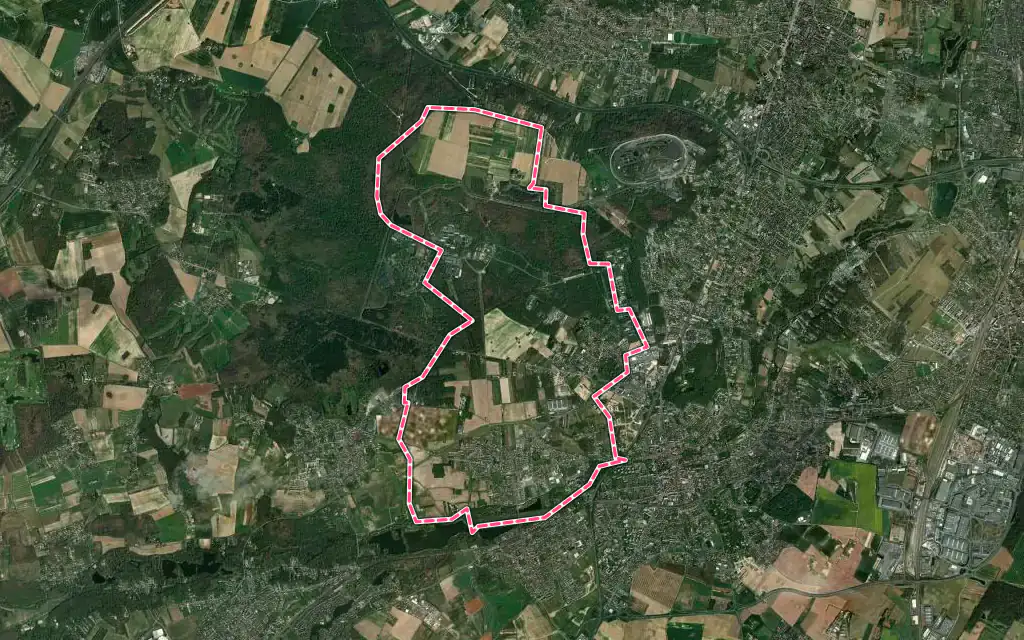 Vue satellite de Ollainville avec ses contours administratifs