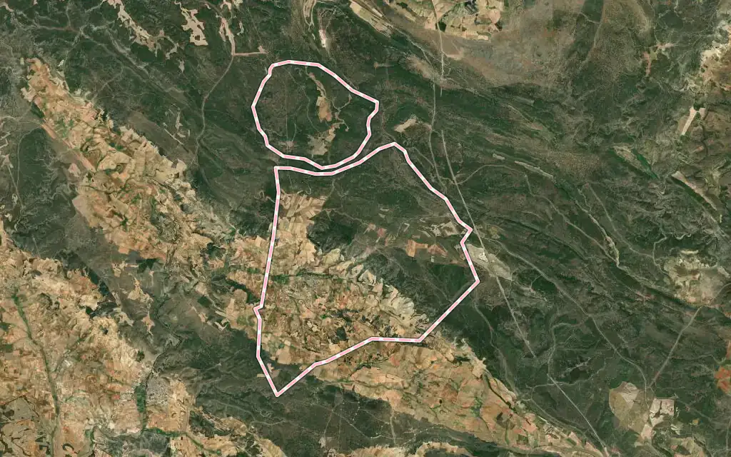 Vista satélite de Olmeda del Rey con su contorno administrativo