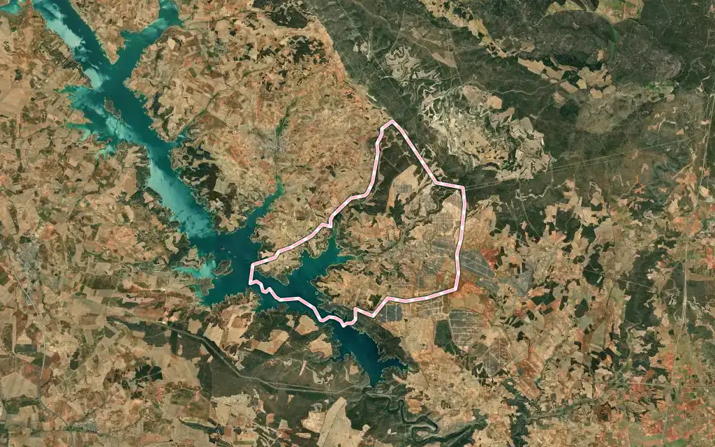 Vista satélite de Olmedilla de Alarcón con su contorno administrativo