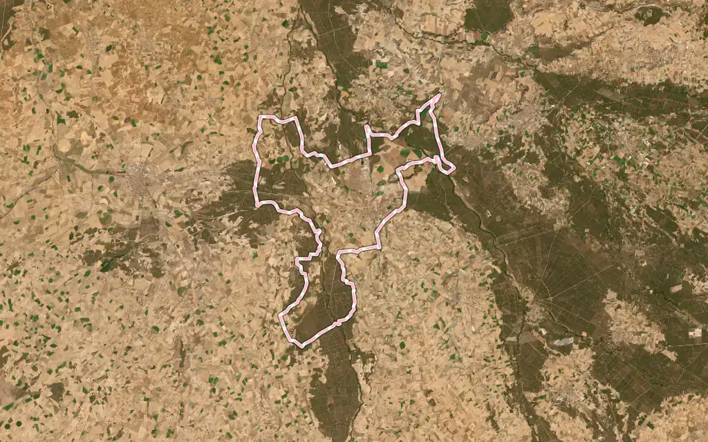 Vista satélite de Olmedo con su contorno administrativo