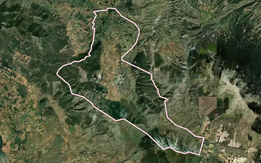 Vista satélite de Olvega con su contorno administrativo