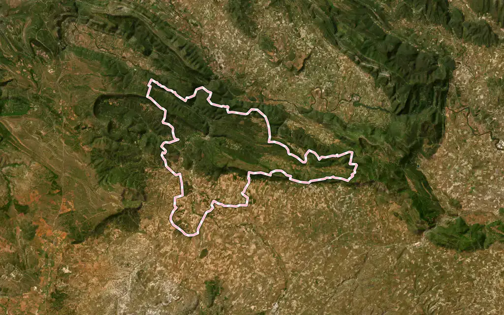 Vista satélite de Oña con su contorno administrativo