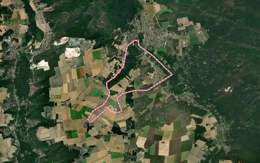 Vue satellite de Oncy-sur-École avec ses contours administratifs