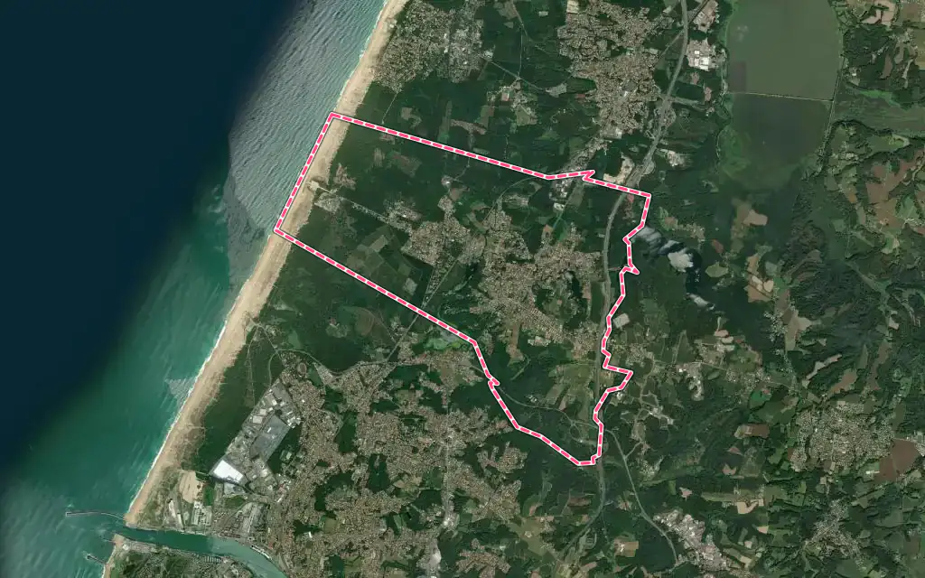 Vue satellite de Ondres avec ses contours administratifs