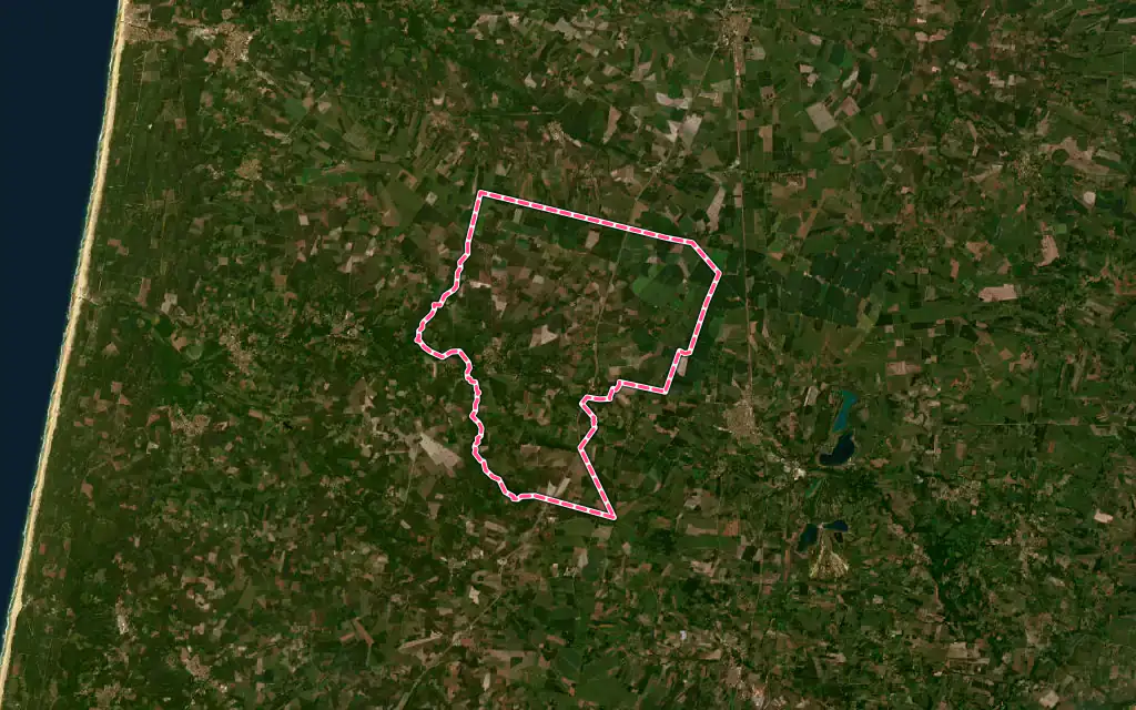 Vue satellite de Onesse-Laharie avec ses contours administratifs
