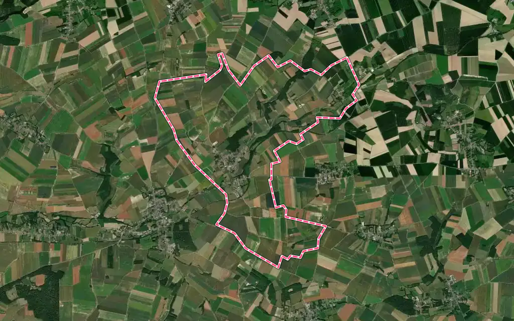 Vue satellite de Oneux avec ses contours administratifs