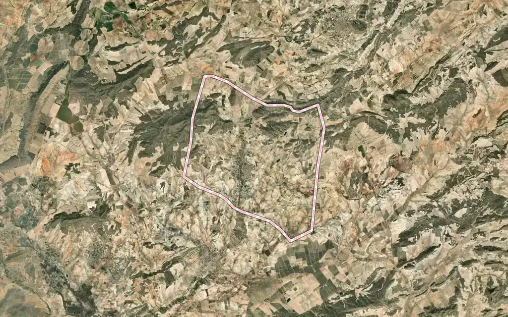 Vista satélite de Ontur con su contorno administrativo