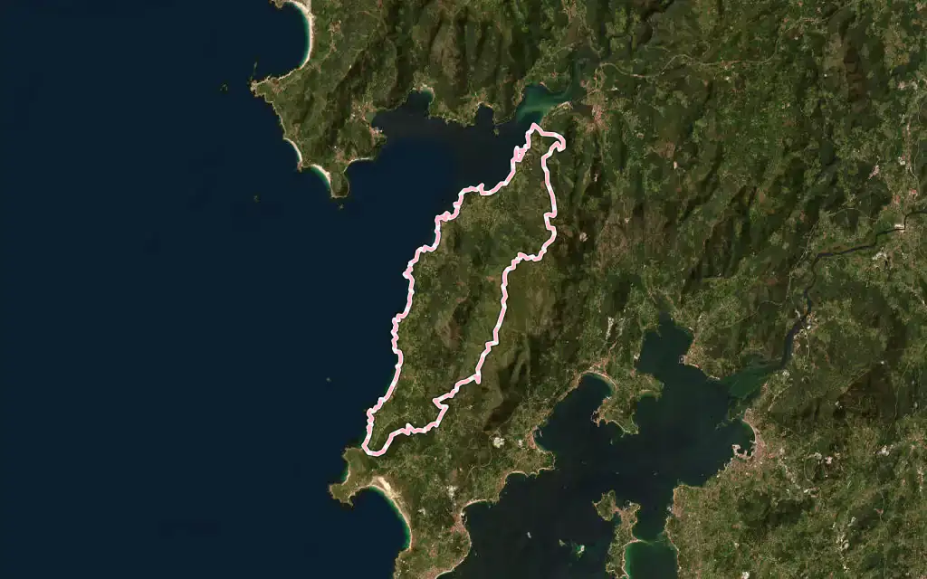 Vista satélite de O Porto do Son con su contorno administrativo