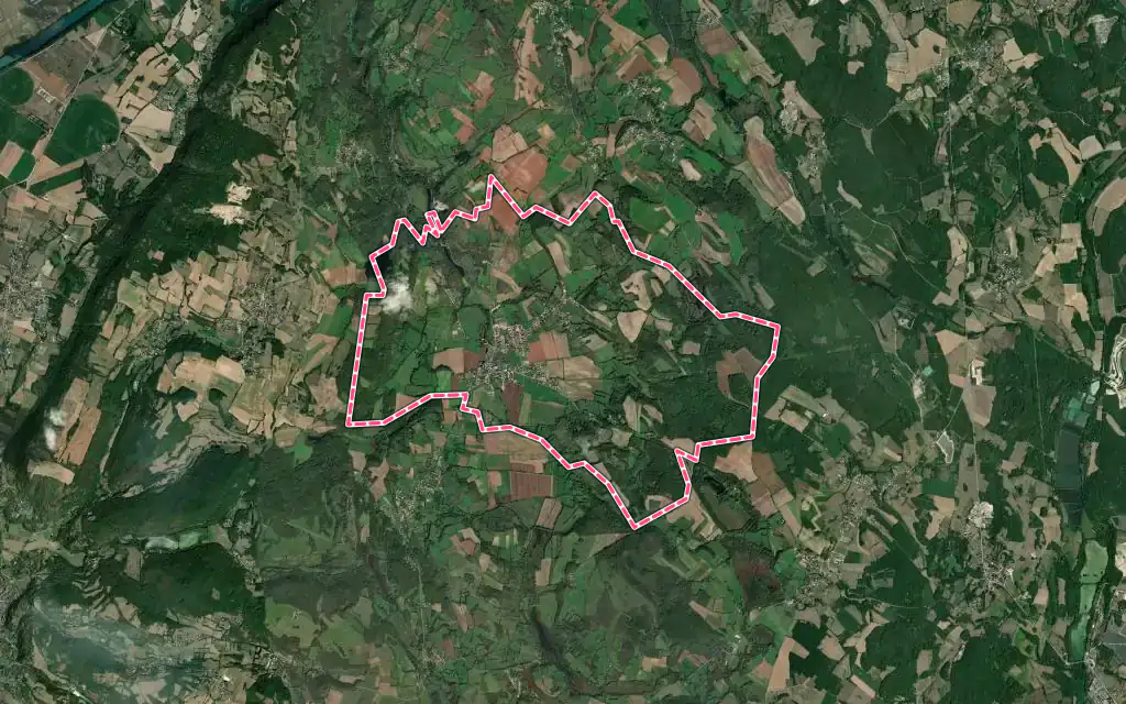 Vue satellite de Optevoz avec ses contours administratifs
