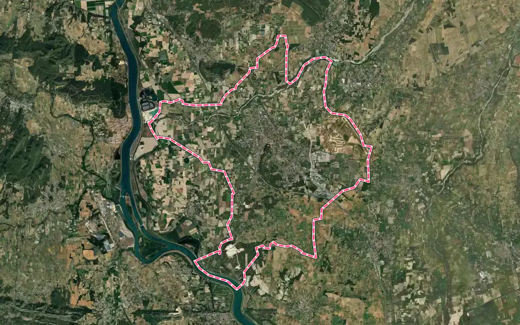 Vue satellite de Orange avec ses contours administratifs