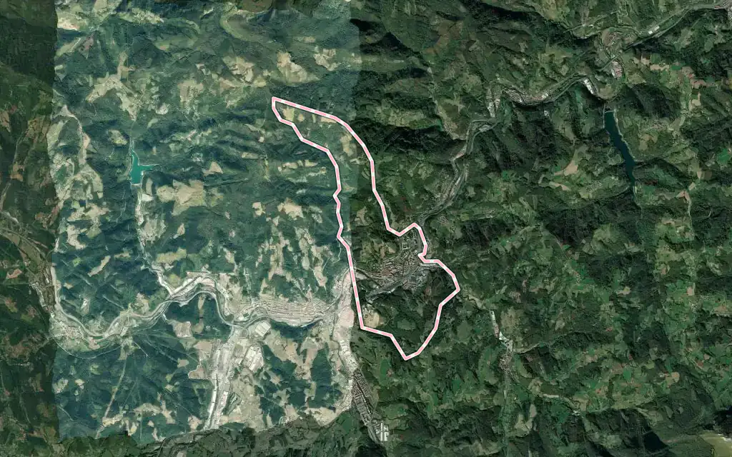 Vista satélite de Ordizia con su contorno administrativo