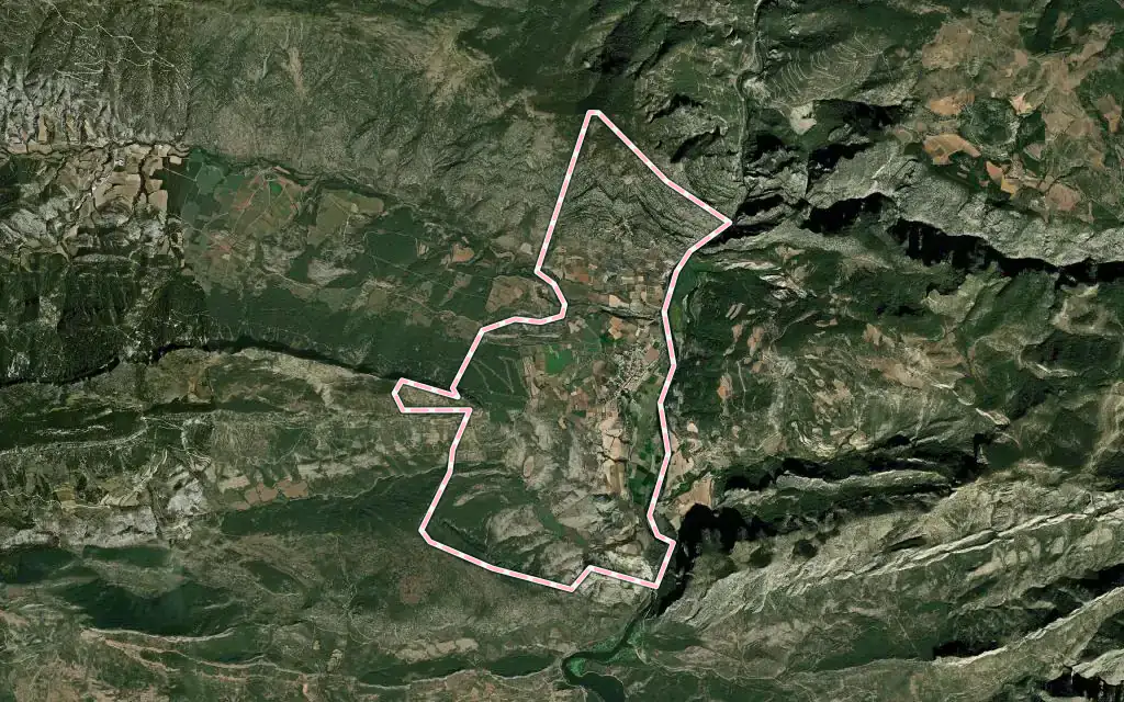 Vista satélite de Organyà con su contorno administrativo