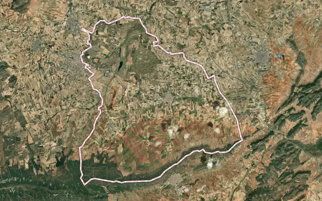 Vista satélite de Orgaz con su contorno administrativo