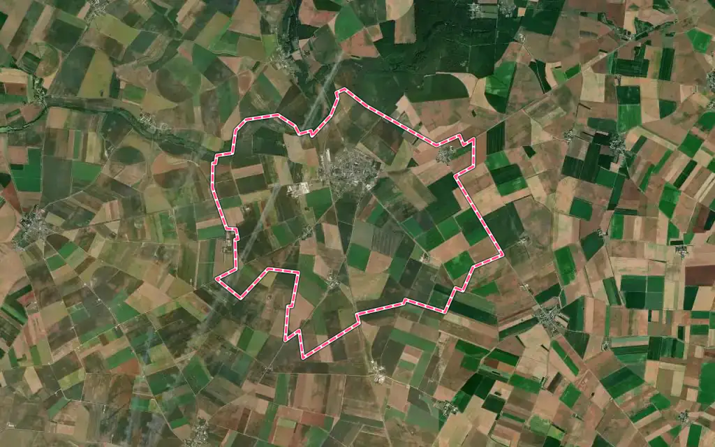 Vue satellite de Orgères-en-Beauce avec ses contours administratifs