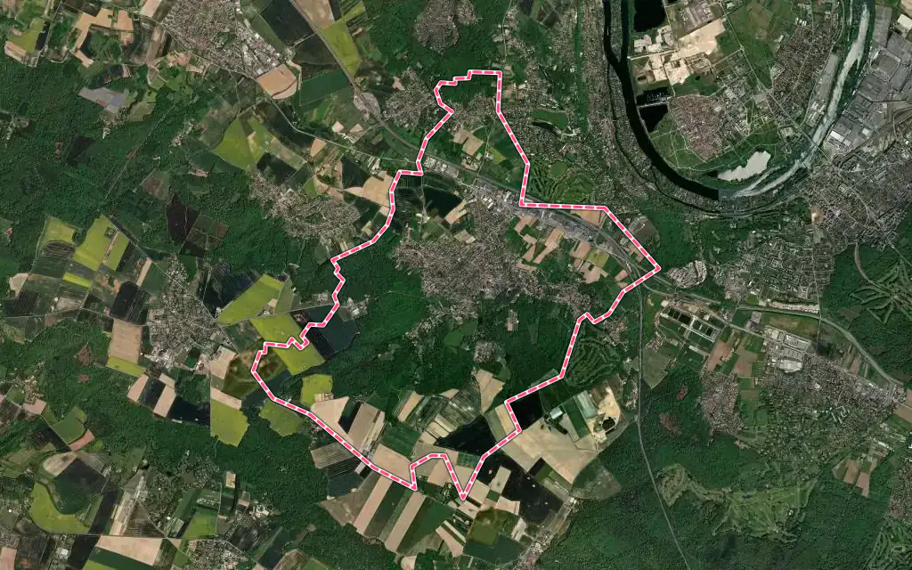 Vue satellite de Orgeval avec ses contours administratifs