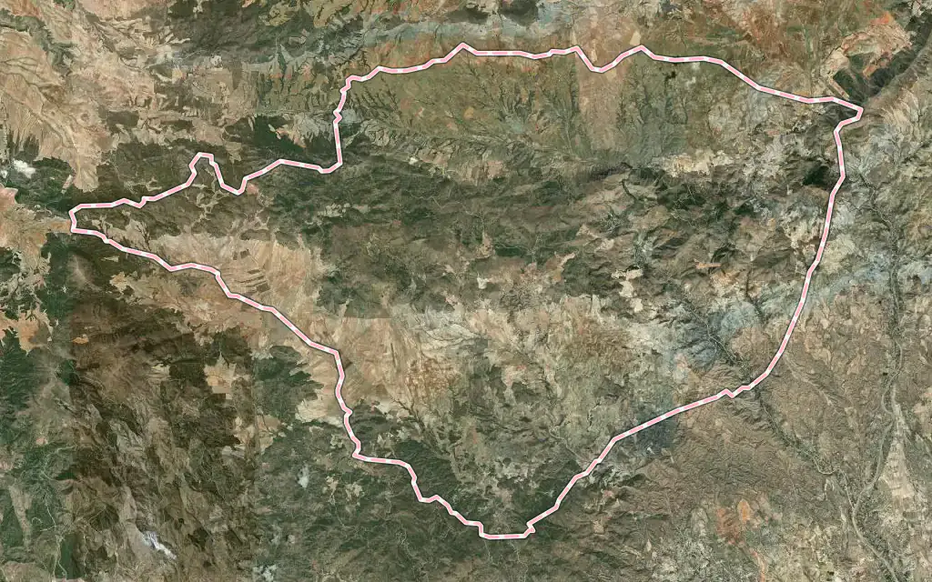 Vista satélite de Oria con su contorno administrativo