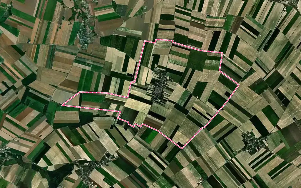 Vue satellite de Origny-le-Sec avec ses contours administratifs