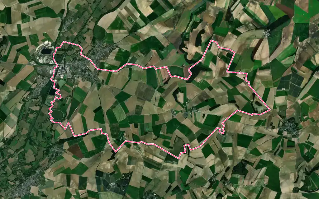 Vue satellite de Origny-Sainte-Benoite avec ses contours administratifs
