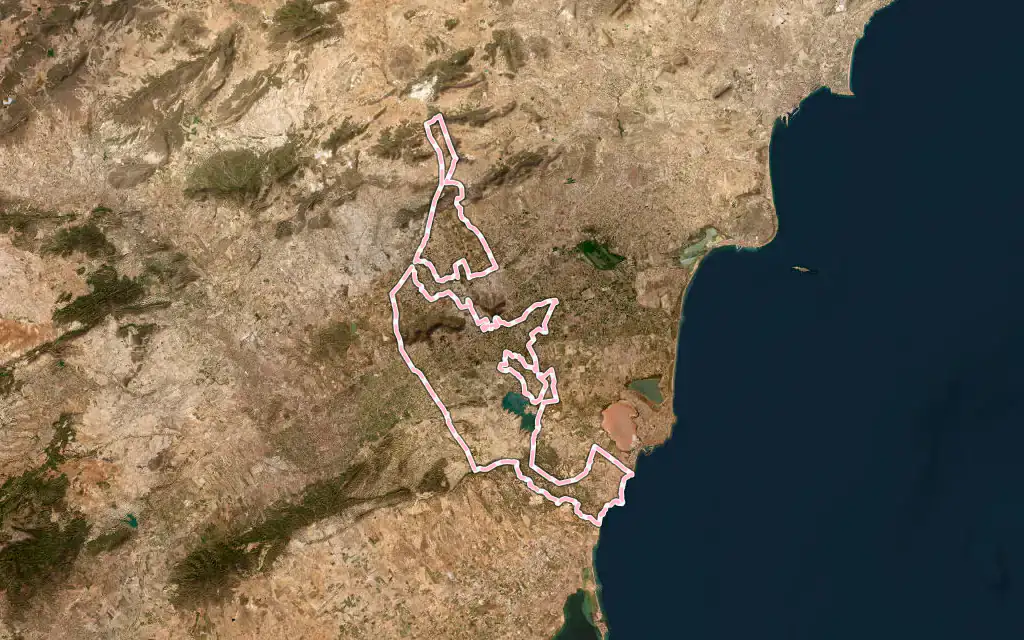 Vista satélite de Orihuela con su contorno administrativo