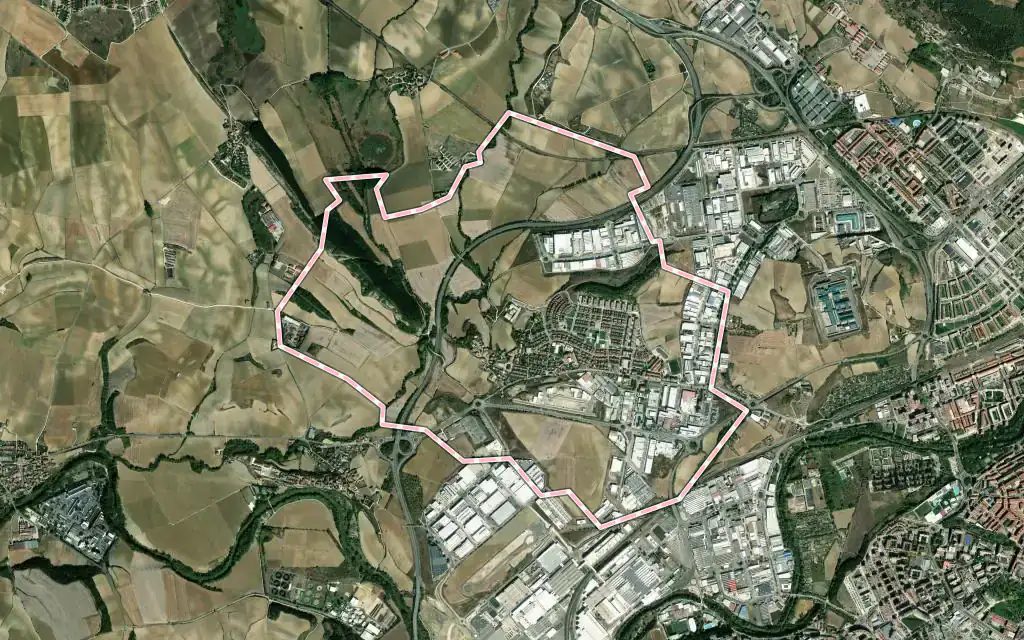 Vista satélite de Orkoien con su contorno administrativo