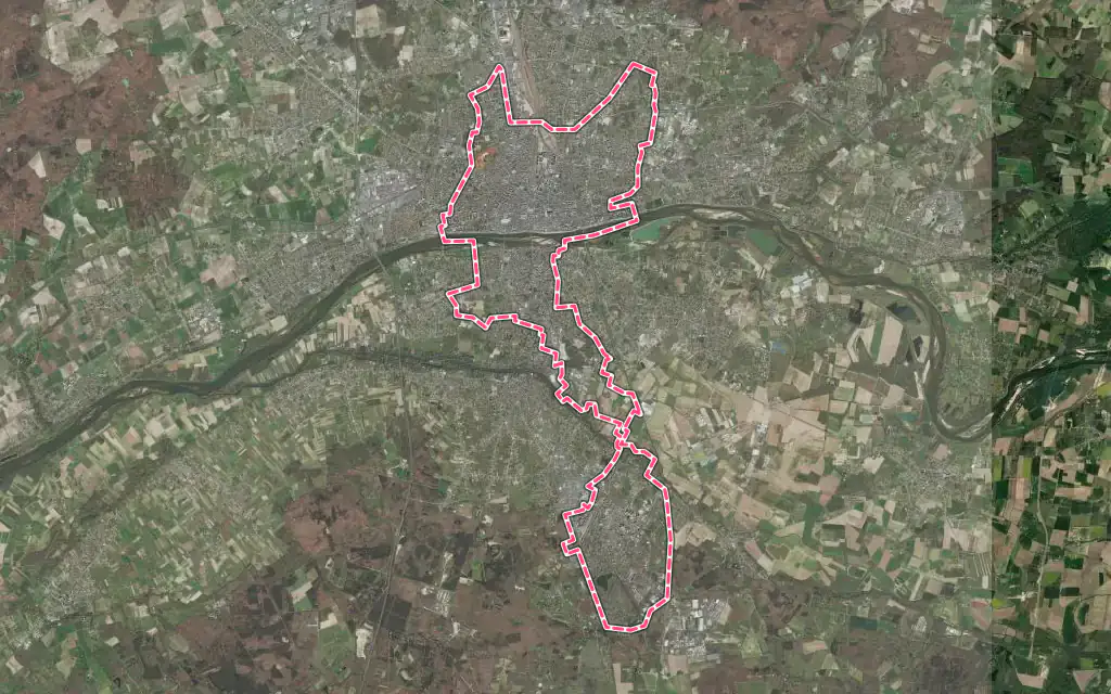 Vue satellite de Orléans avec ses contours administratifs
