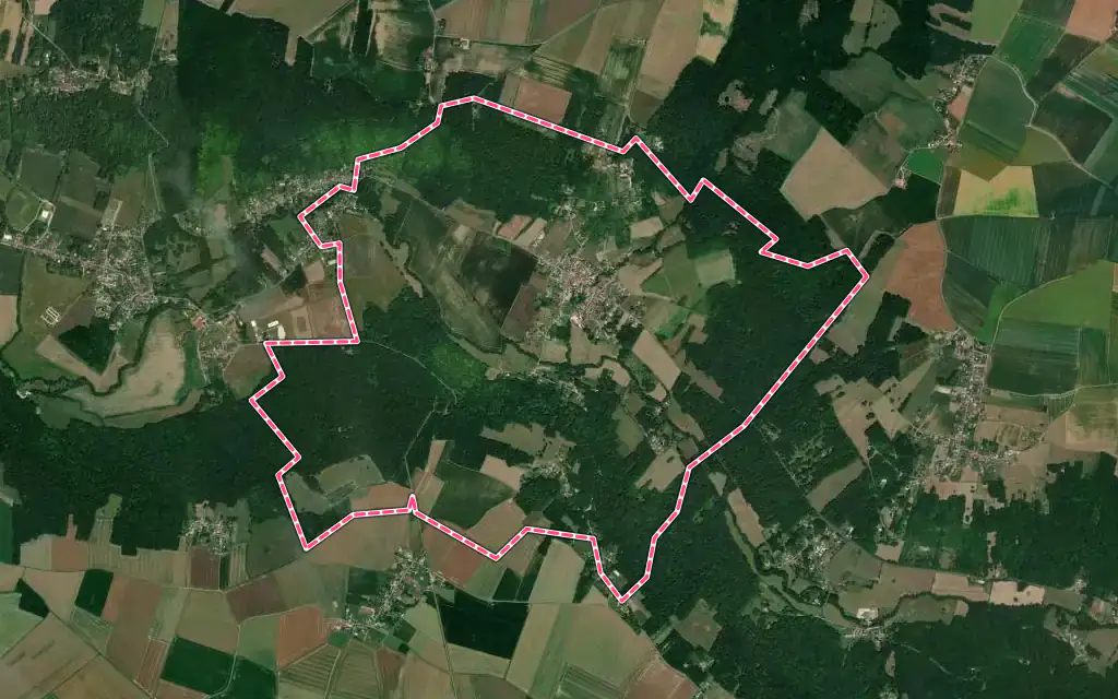 Vue satellite de Orly-sur-Morin avec ses contours administratifs