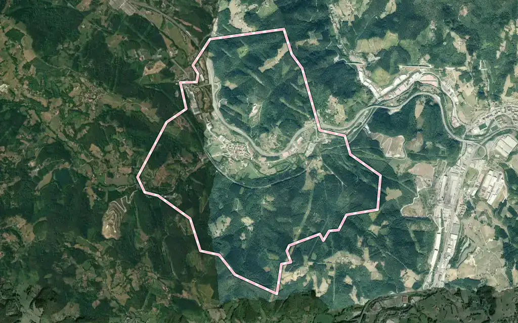 Vista satélite de Ormaiztegi con su contorno administrativo