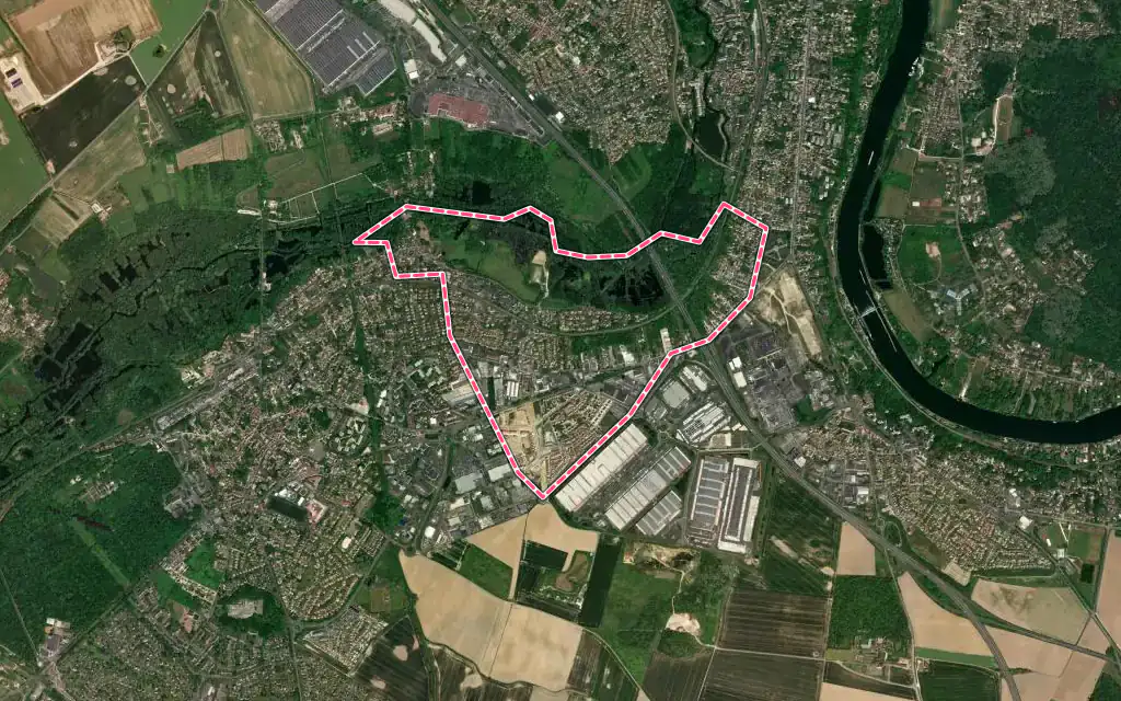 Vue satellite de Ormoy avec ses contours administratifs