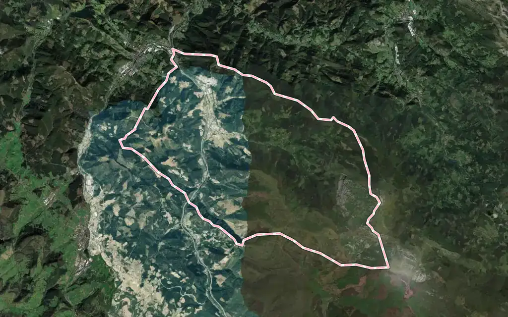 Vista satélite de Orozko con su contorno administrativo
