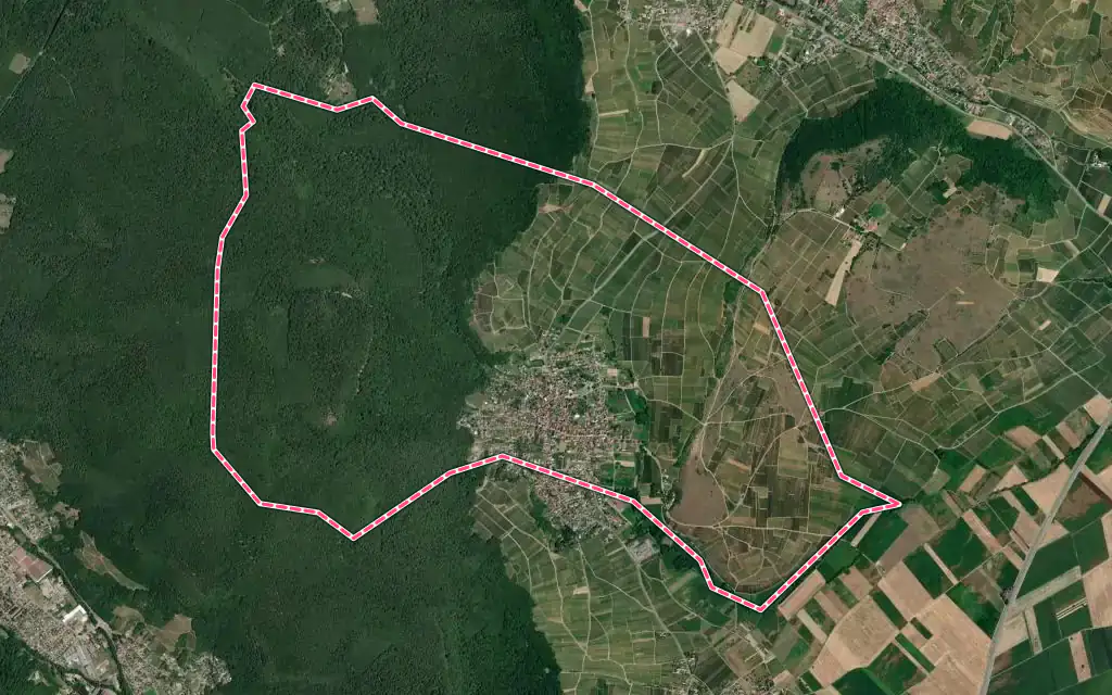 Vue satellite de Orschwihr avec ses contours administratifs