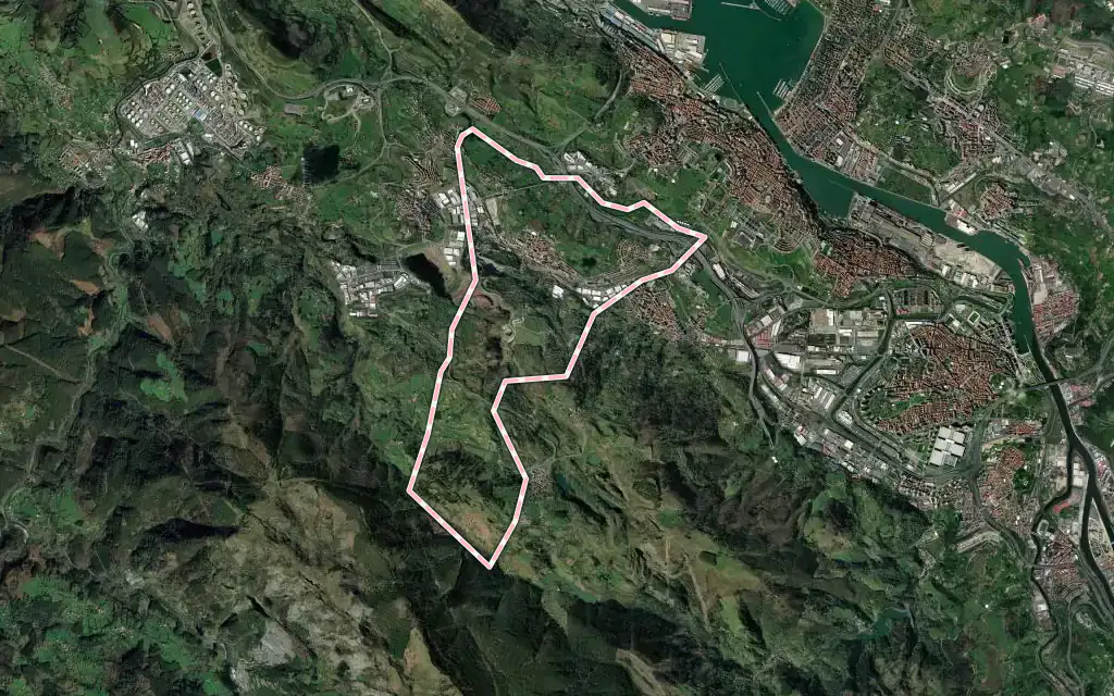 Vista satélite de Ortuella con su contorno administrativo