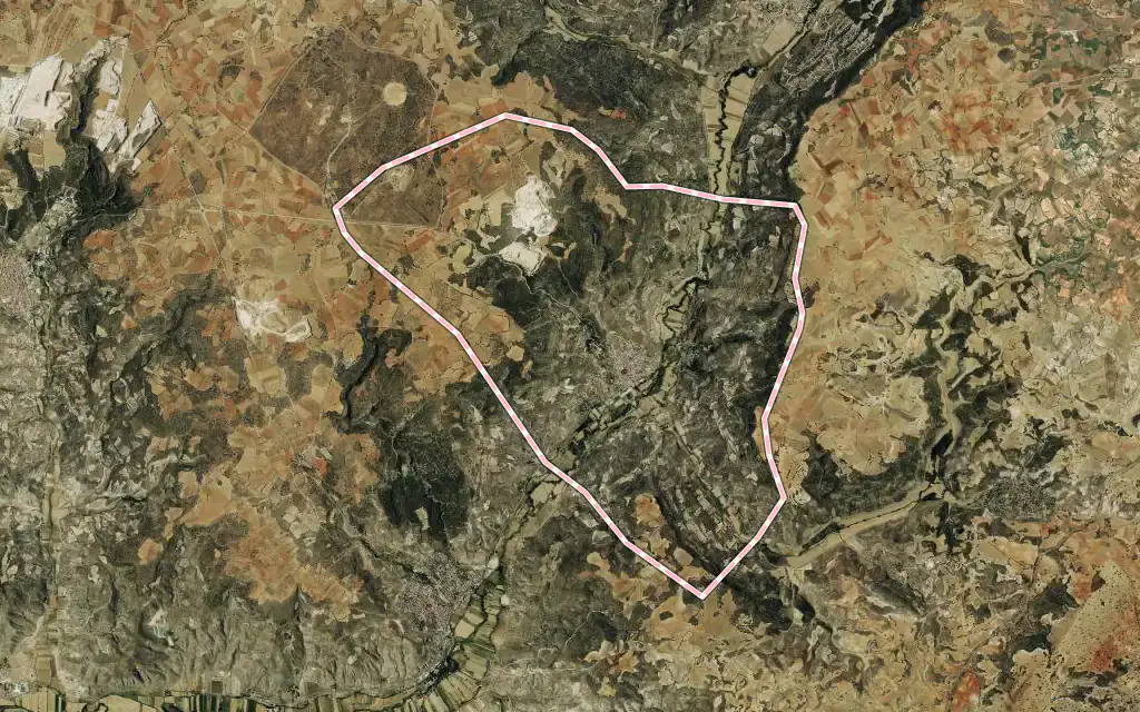 Vista satélite de Orusco de Tajuña con su contorno administrativo