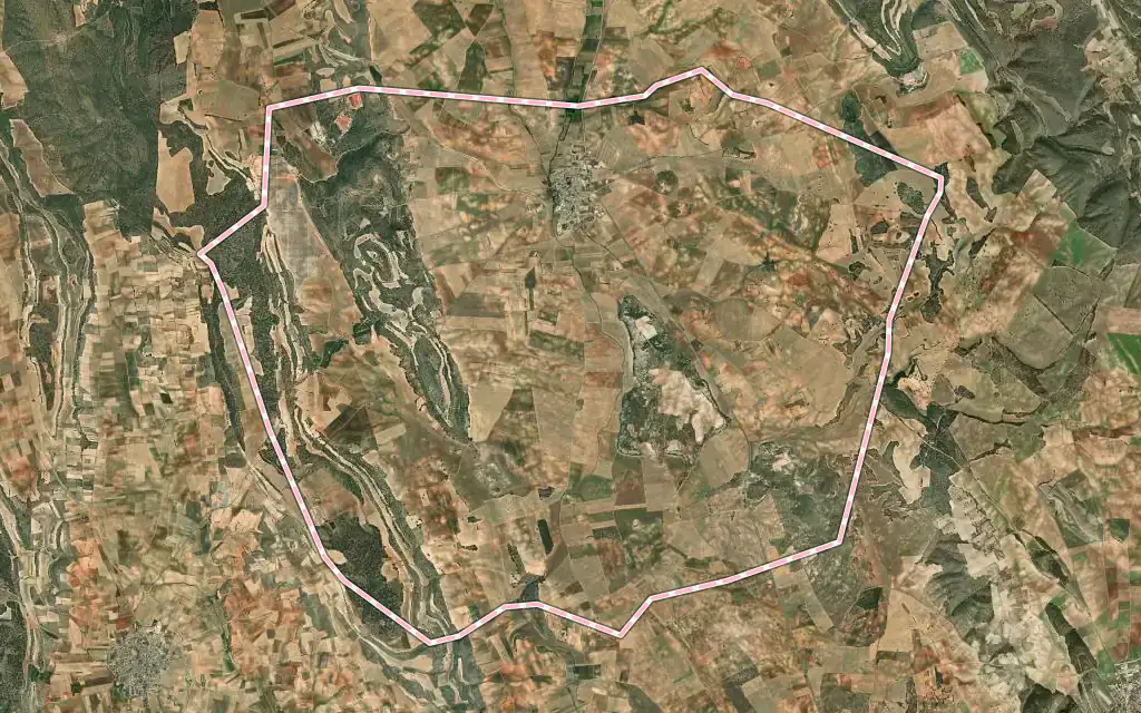 Vista satélite de Osa de la Vega con su contorno administrativo