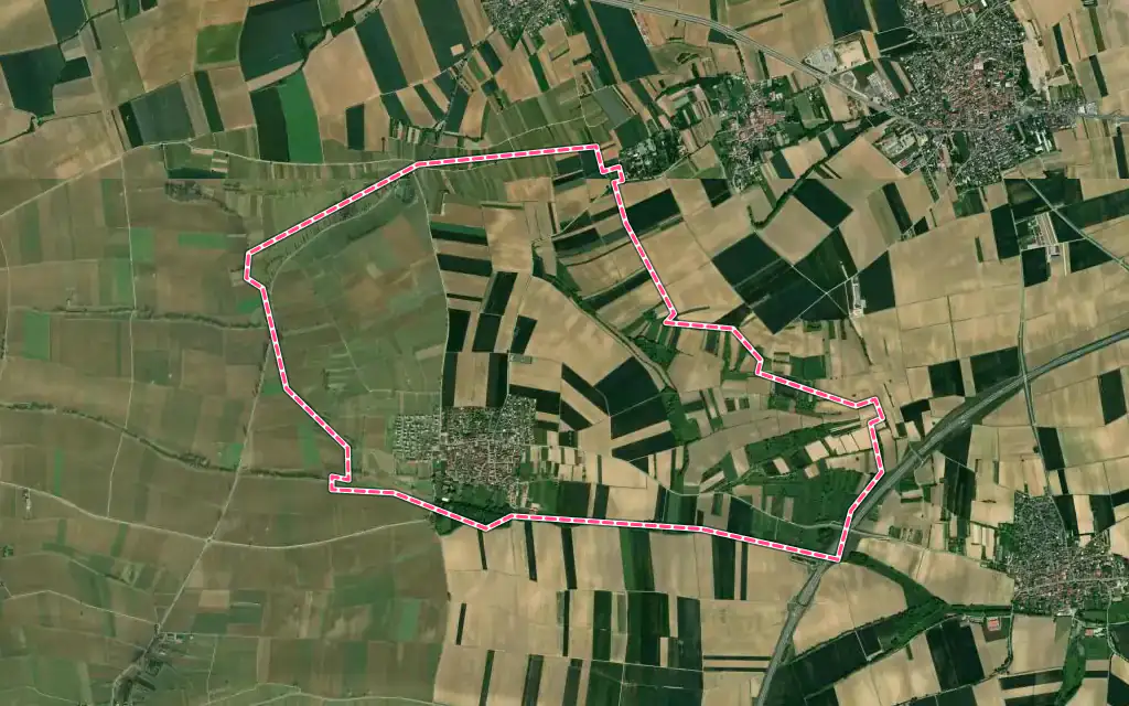 Vue satellite de Osthoffen avec ses contours administratifs