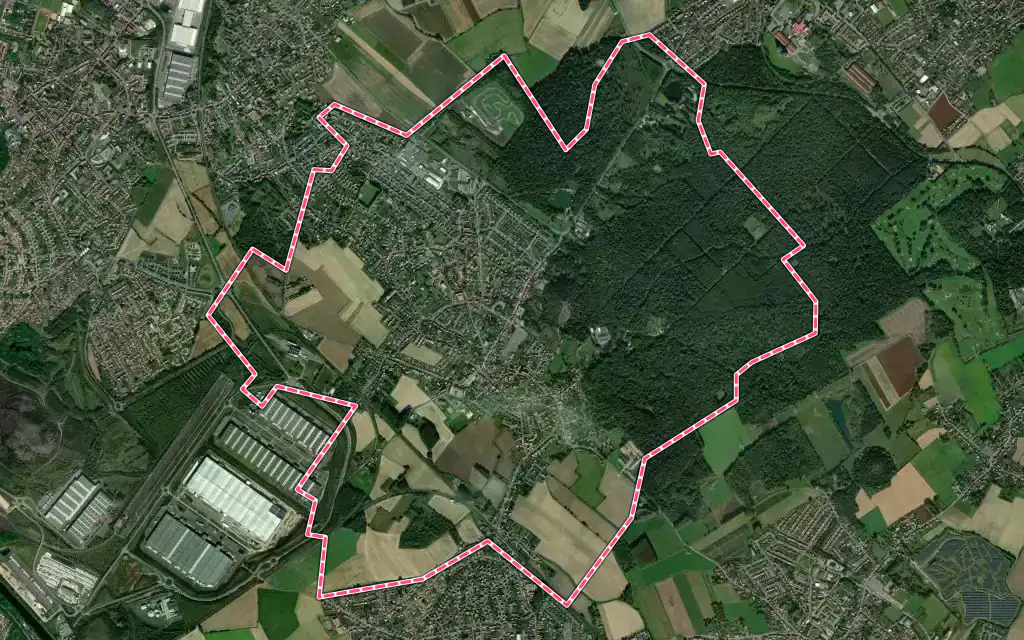 Vue satellite de Ostricourt avec ses contours administratifs