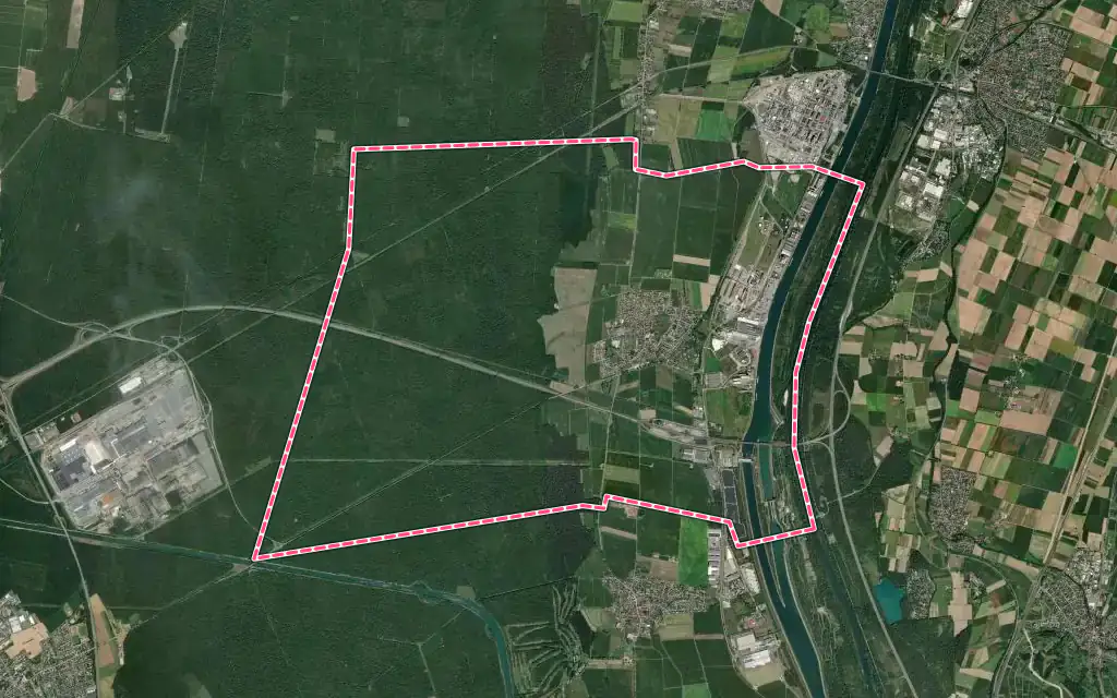 Vue satellite de Ottmarsheim avec ses contours administratifs
