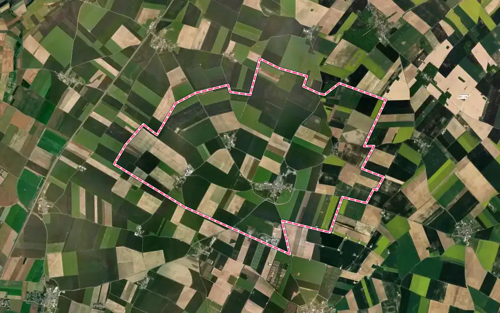 Vue satellite de Ouarville avec ses contours administratifs