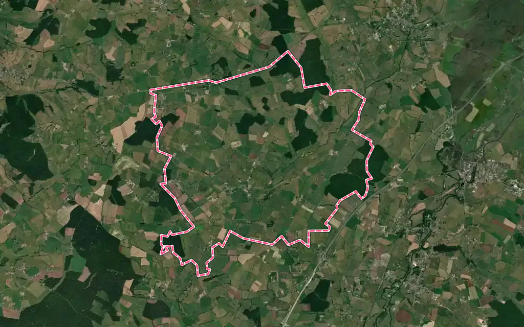 Vue satellite de Oudry avec ses contours administratifs