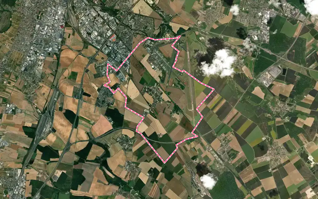 Vue satellite de Ouges avec ses contours administratifs
