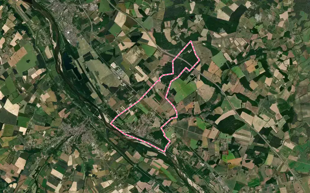 Vue satellite de Ousson-sur-Loire avec ses contours administratifs