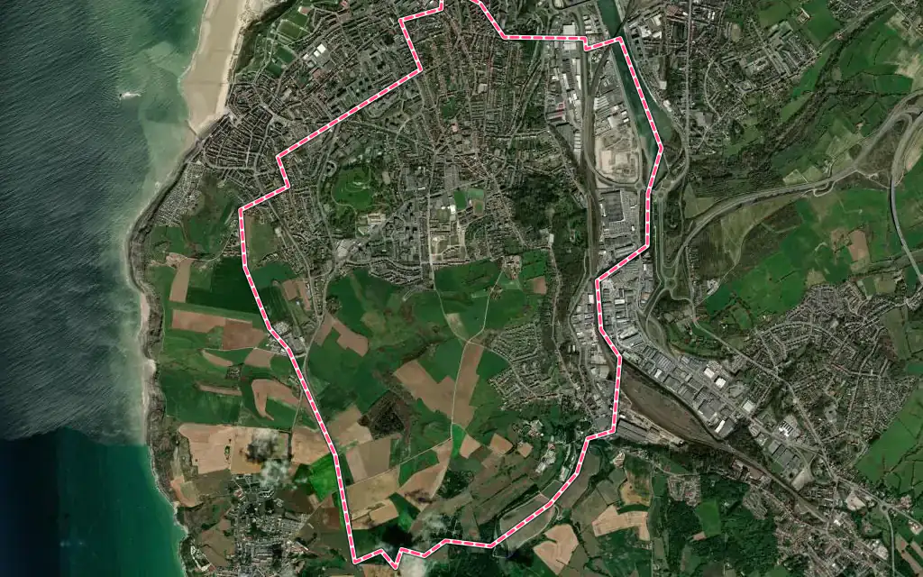 Vue satellite de Outreau avec ses contours administratifs