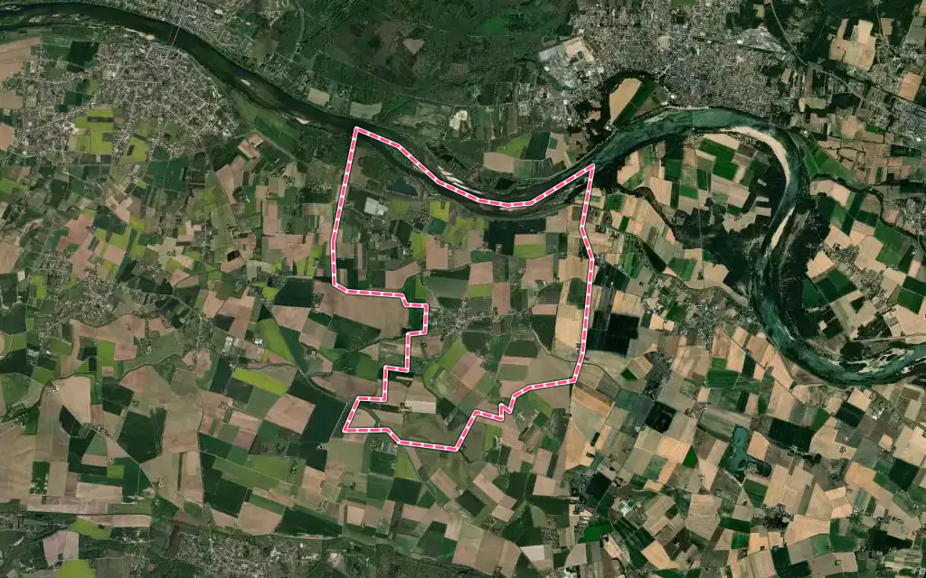 Vue satellite de Ouvrouer-les-Champs avec ses contours administratifs